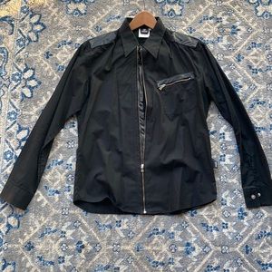 Versace Jeans Couture Black Zip Up Shirt with Pho-leather patches